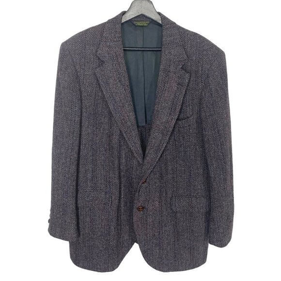 Vintage Other - Vintage 80s Dark Grey Wool Tweed Double Button Sport Coat Size 44